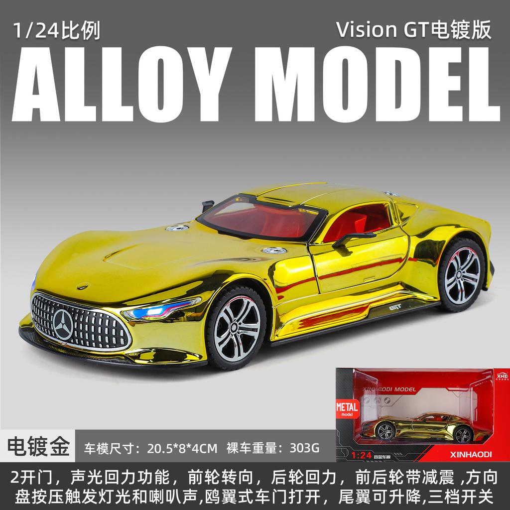 Simulation 1/24 Benz Vision GT Alloy Car Model with Sound Light Pullback Children Boy Diecast Toy Vehicle Gift Miniature Voiture