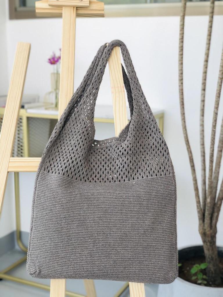 Chic Retro Women's Knitted Beach Tote – Hollow Style, Hand-Held or Shoulder Carry, Large Capacity