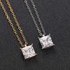 Ladies' Simple Square Pendant Necklace, Square Synthetic Zircon Inlay, Elegant Jewelry for Daily Wear Collarbone Chain, Birthday Gift