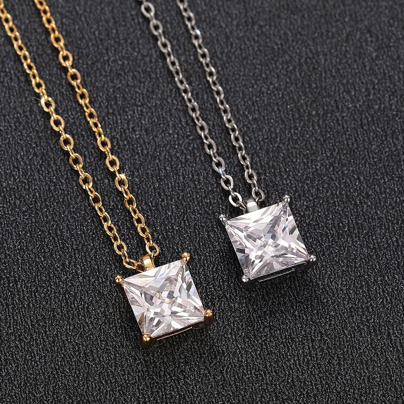 Ladies' Simple Square Pendant Necklace, Square Synthetic Zircon Inlay, Elegant Jewelry for Daily Wear Collarbone Chain, Birthday Gift