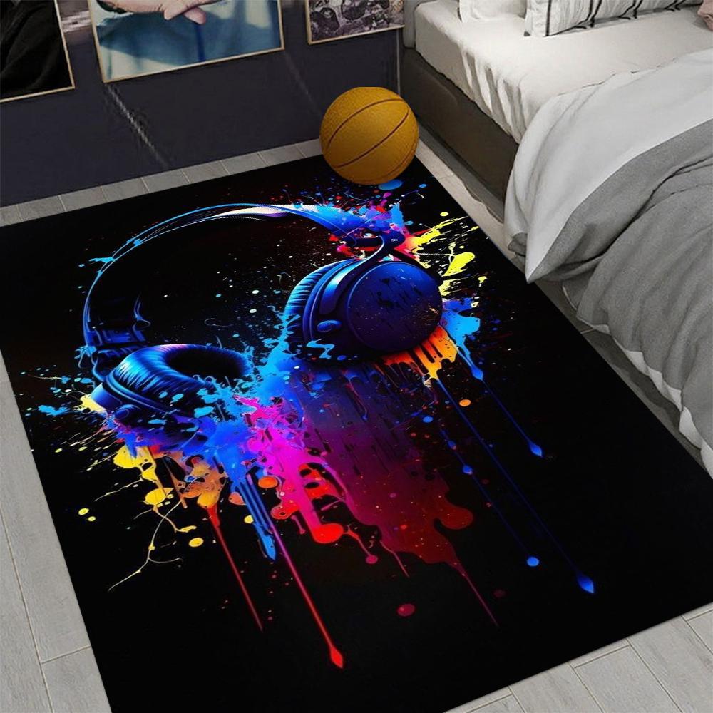 

Colorful Sound Waves Wandering Headphones Printed Carpet Art Graffiti Rug Game Room Carpet Suitable for E-sports Enthusiasts 50X80CM