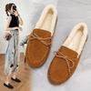 Doudou shoes single shoes 2024 winter new Korean version women's velvet flat-soled casual shoes lazy one-pedal cotton shoes tide