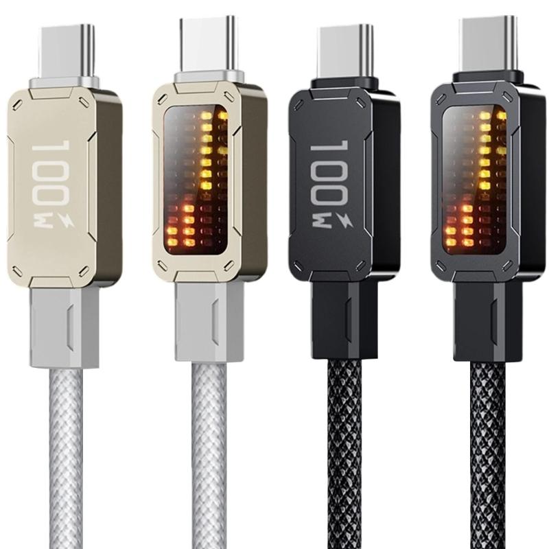 Heavy Duty Aluminum Alloy USB C Cable Wire PD100W Fast Charge And Data Transfer With Dynamic Colorful LED Light Effects