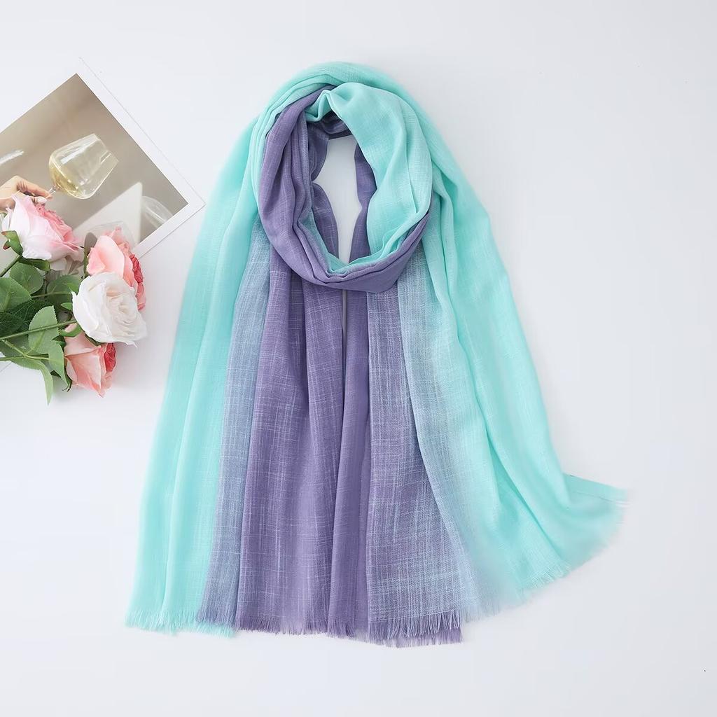 Japanese Off-white Gradual Change Literary Polyester Spring and Summer Thin New Summer Sunscreen Scarf White Shawl Silk Scarf Yarn