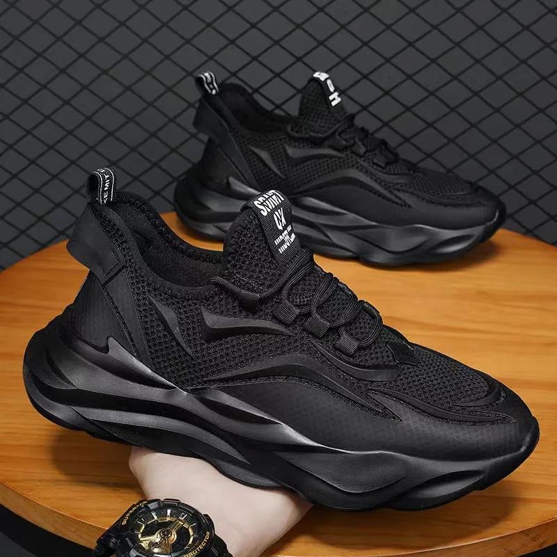 

Модные мужские дышащие кроссовки 2024 года корейской версии, удобные теннисные туфли, модная сетчатая повседневная обувь, мужские туфли на платформе, теннисные туфли для мужчин 39 чёрный