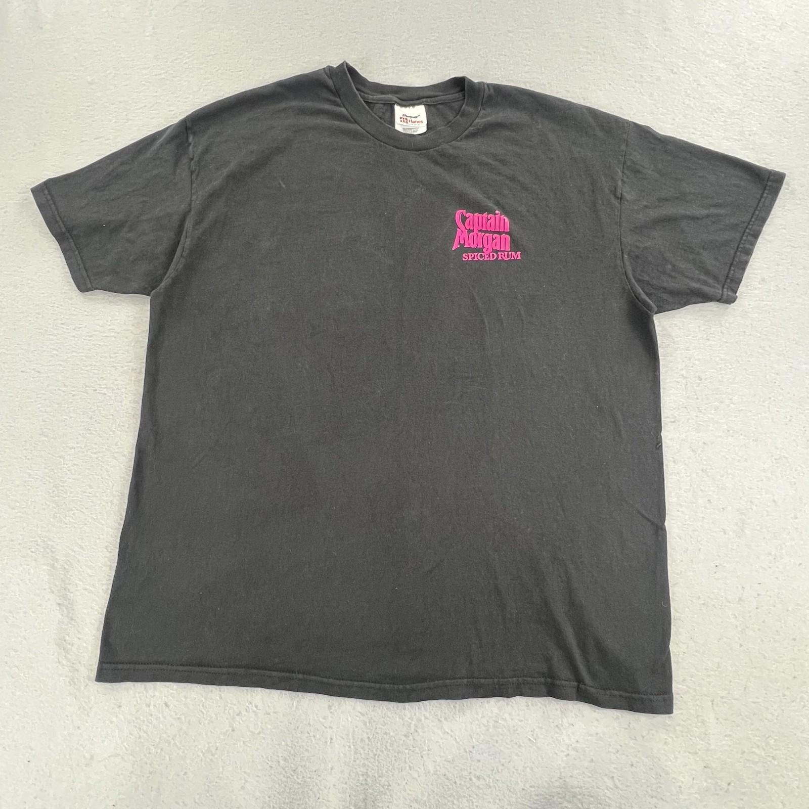Vintage Captain Morgan Shirt Mens XL Black Spiced Rum Promo Neon Graphic 90s Tee Unisex T-Shirt S