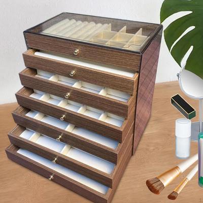 Wooden Jewelry Box Storage Case Clear Lid Decorative Desktop Elegant Showcase Velvet Lining
