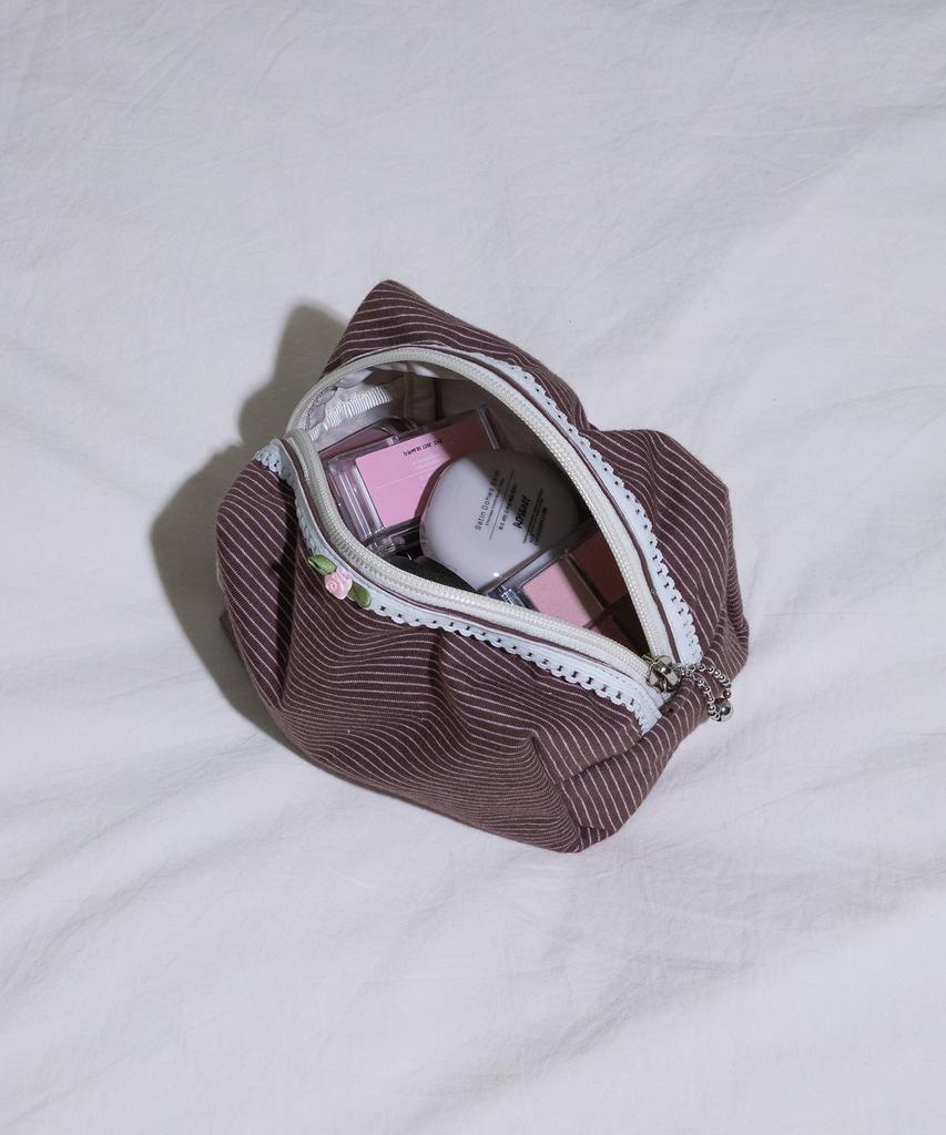 Lemasque Fabric Square Pouch Striped Brown L
