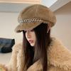 Temperament imitation mink hair chain beret autumn and winter hat women's octagonal hat fleece thickened thermal hat