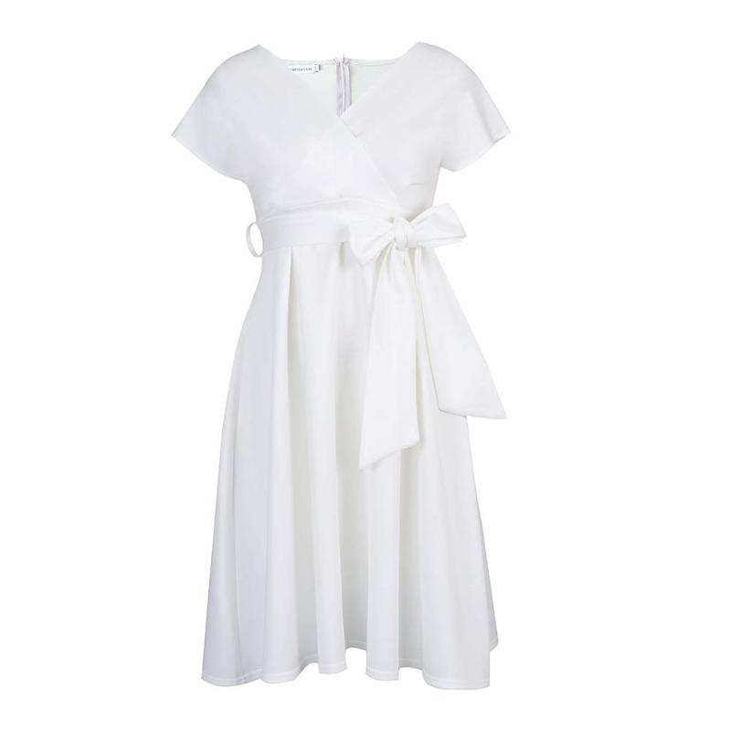 Summer collar solid color waist bow strap big swing dress dress dress S белый