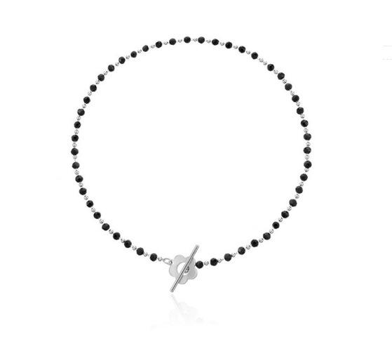 

Роскошное черное хрустальное стеклянное ожерелье с цепочкой из бисера, женское колье с цветком на пуговицах, регулируемое ожерелье, цепочка, модные ювелирные изделия, подарок