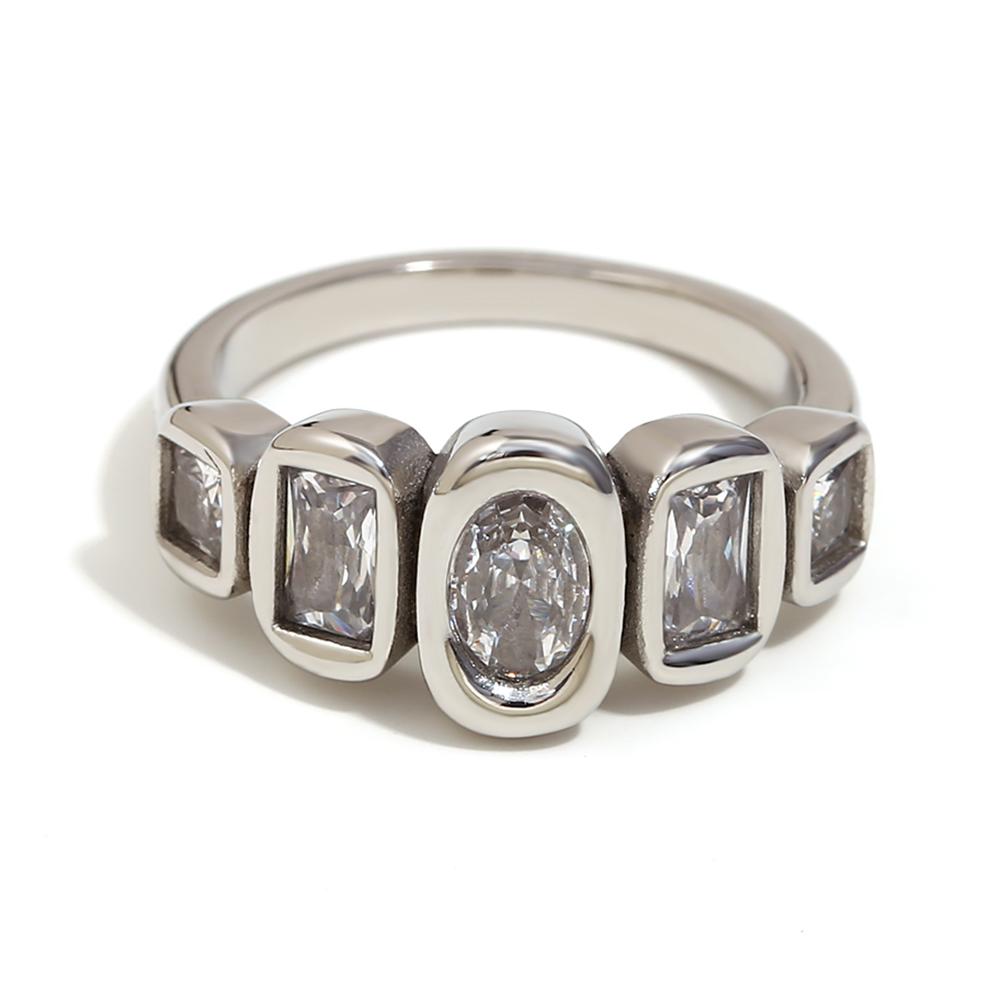 E.B.belle High Quality Geometric Clear Zircon Ring Classic Style18k Gold Plated Popular Jewelry Charm Hypoallergenic 6 серебряный