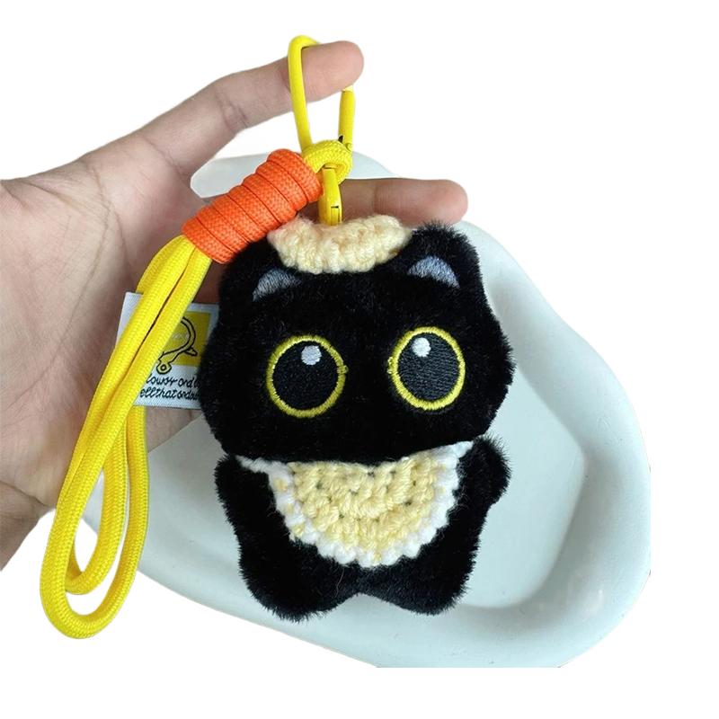 Kawaii Černé Kotě Pískací Plyšové Klíčenky Roztomilý Kočičí Přívěsek na Tašku Ozdoba na Batoh Kreslené Plyšové Zvířátko Dekorace Dárky