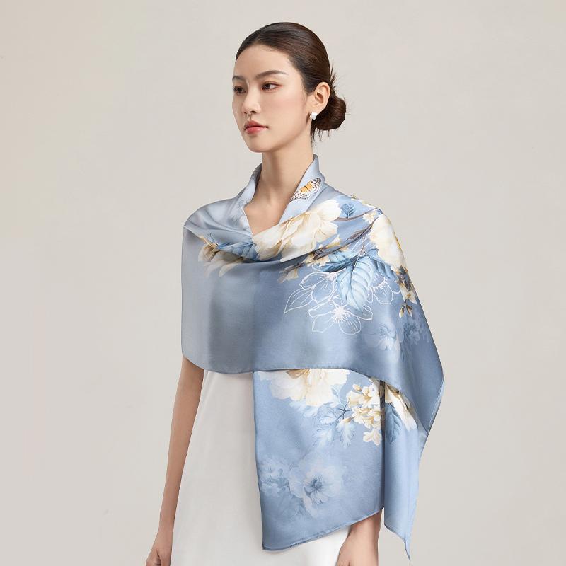 100% Silk Scarf Women Print Hangzhou Handkerchief Pure Silk Neckscarves Luxury Bufandas Silk Shawl   Long Scarf