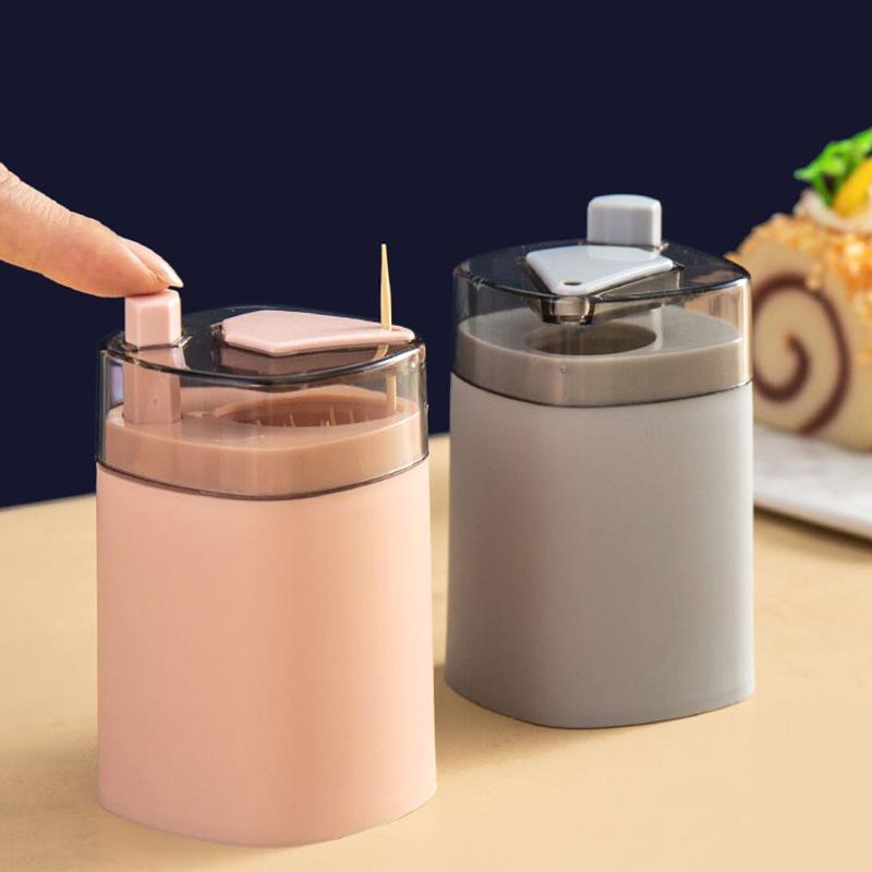 Color-blocking Toothpick Box Automatic Pop-up Toothpick Can Portable Press-type Toothpick Holder for Home Living Room