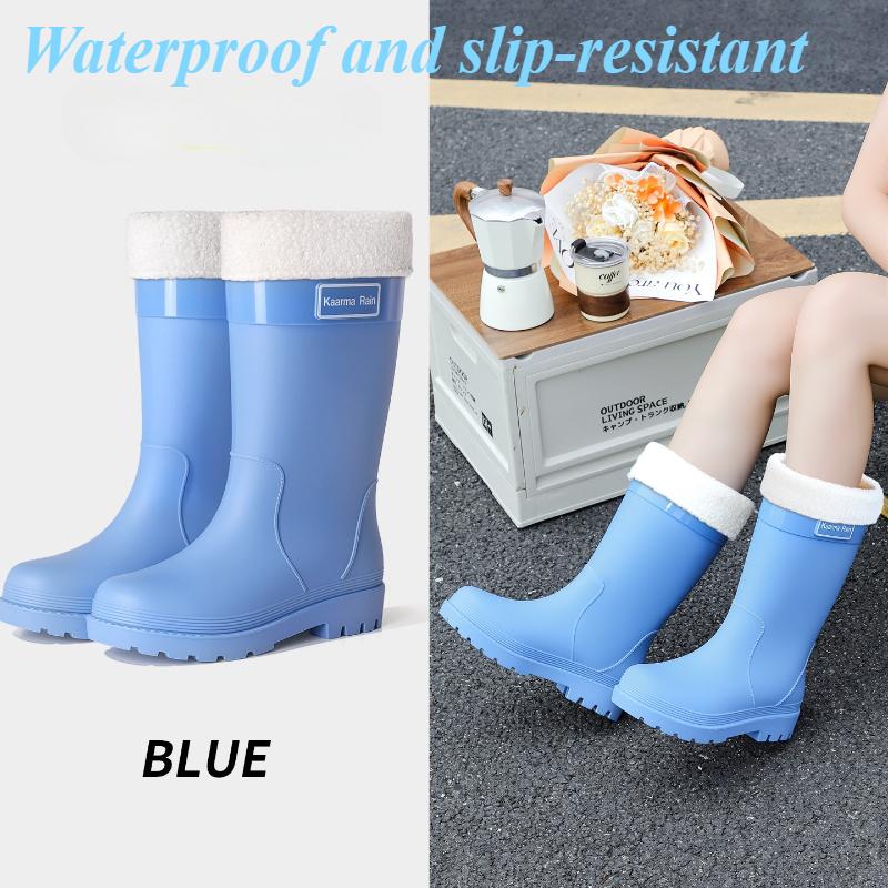 

Резиновые сапоги Стиль Женские резиновые сапоги до середины икры Уличная мода Нескользящая толстая подошва Водонепроницаемая обувь из ПВХ Уличный стиль Универсальные 41-42