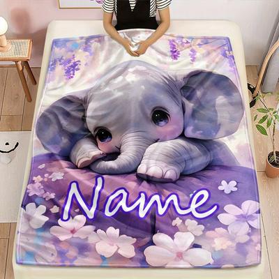 Personalized and Gorgeous Elephant Flannel Blanket Custom Name, Lightweight, Suitable for All Seasons, Tear Resistant, Digital