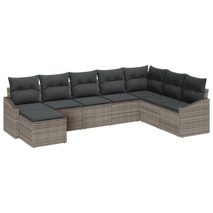 VidaXL Ensemble de Canapé de Jardin 8 Pièces avec Coussins en Poly Rattan Gris 3346839