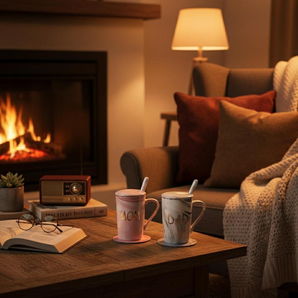 Cană de cafea, Cadouri de căsătorie pentru nuntă, Cadou pentru cuplu, Cadouri de Crăciun, Set de 2 căni de cafea pentru Mamă și Tată, Capace, Lingurițe ceramice, Coșuri