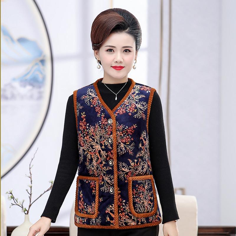 Women's vest autumn and winter velvet thickened vest old lady padded jacket vest