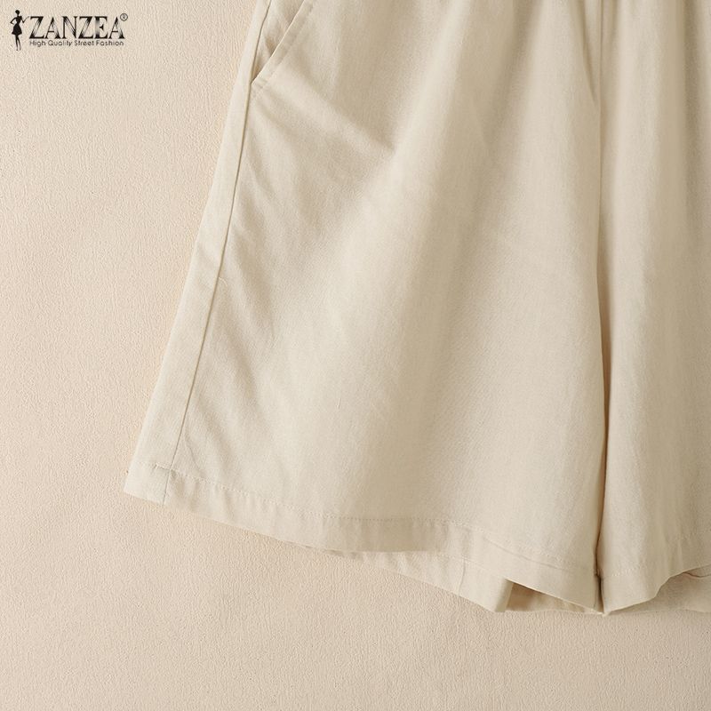ZANZEA Mulheres Casual Cintura Elástica Solta Shorts de Verão