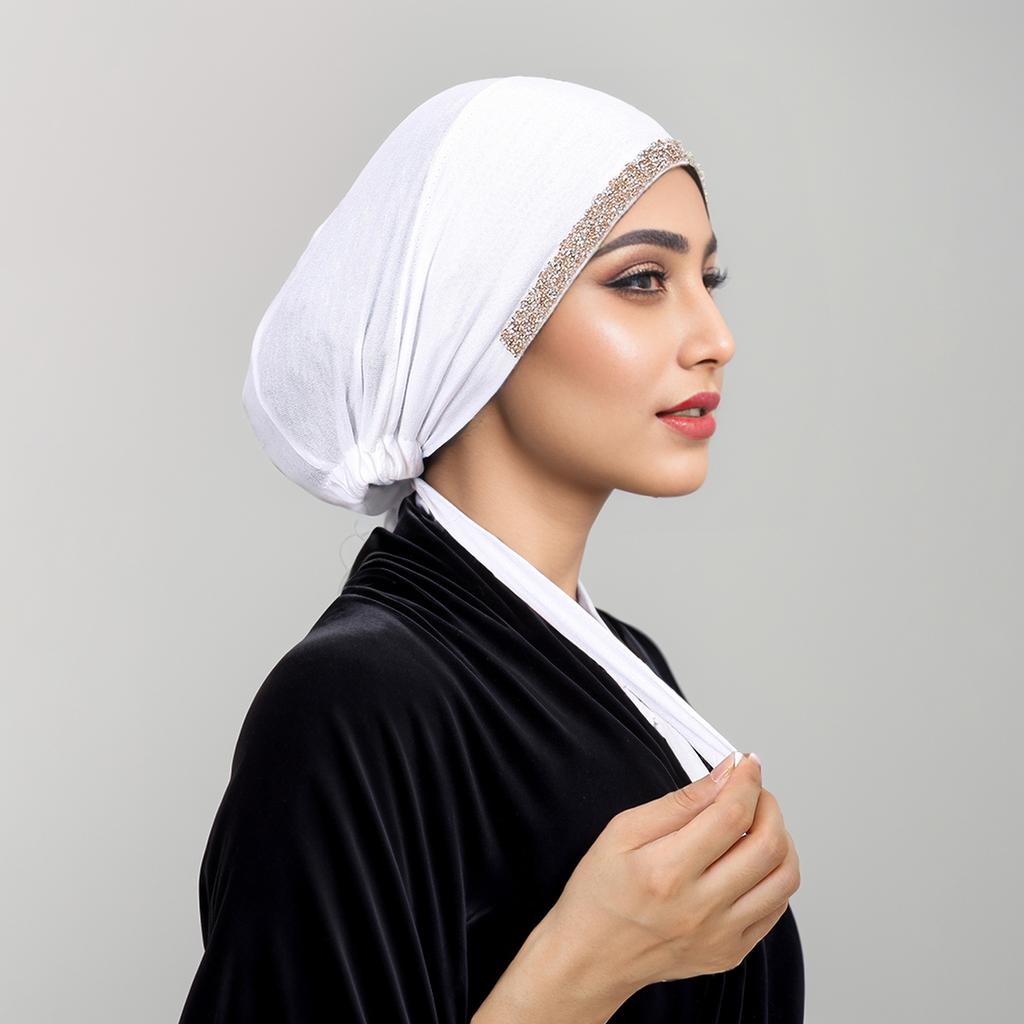 New Modal Rhinestone Band Muslim Turban Hat Inner Hijab Caps Islamic Underscarf Bonnet India Hats Female Headwrap Turbante Mujer