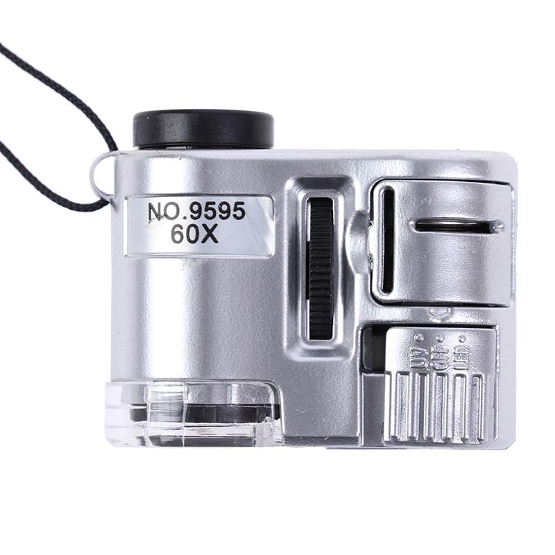 60X Mini Magnifier Microscope With Led Light Jewelry Jeweler Currency Dectector