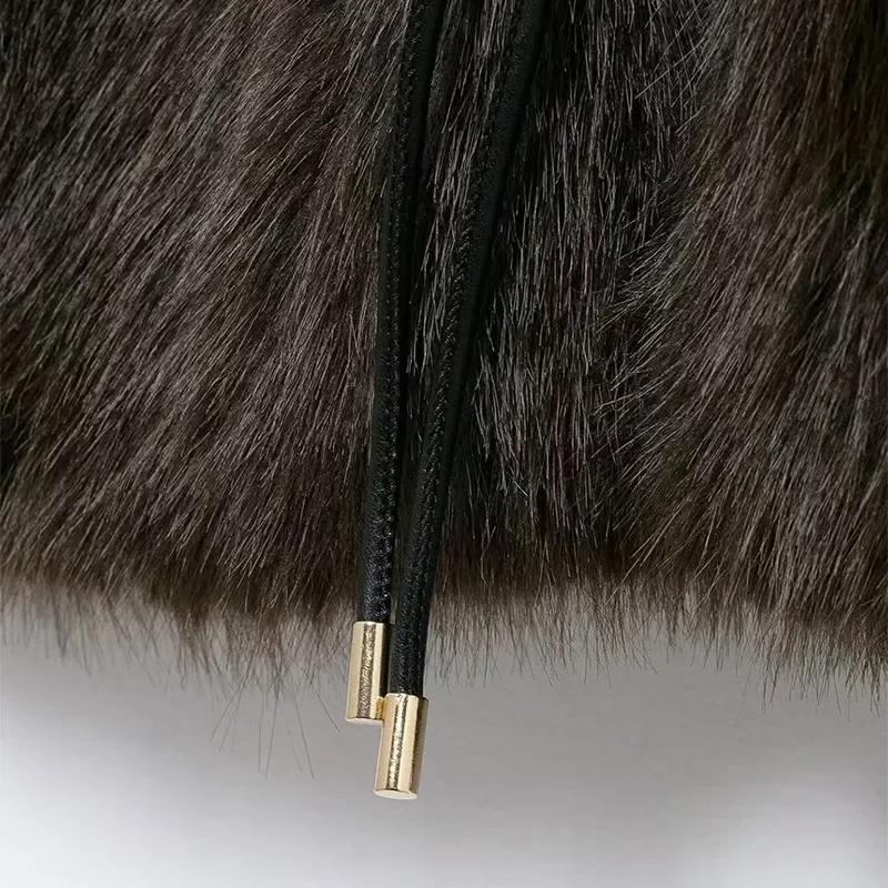 Vintage Luxury Faux Fur Women Coats Fashion Belt Lapel Full Sleeve Female Jacket 2025 Winter Street Loose Thicken Lady Outwears