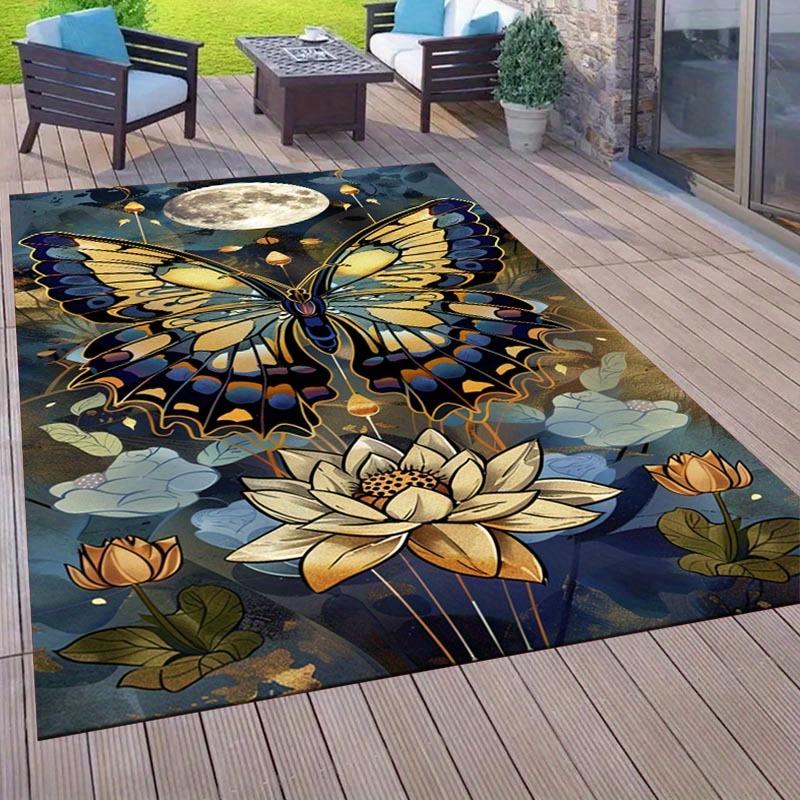 

1 шт. Ковер с узором «Лотос и бабочка», мягкий фланелевый коврик для пола для гостиной, спальни и ковра, коврик под журнальный столик и диван, можно стирать в машине 60cm by 90cm