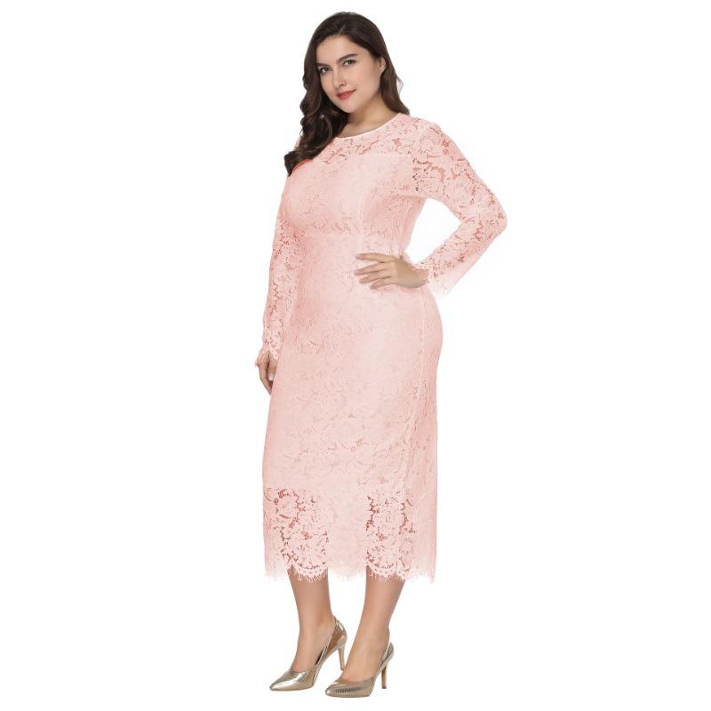 Spring and Autumn Women's Dress Plus Size Long Sleeve Lace Slim Dress Dresses