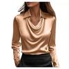 Women's Turn Down Collar Cowl Neck Long Sleeve Satin Blouse Regular Fit Elegant Work Shirt