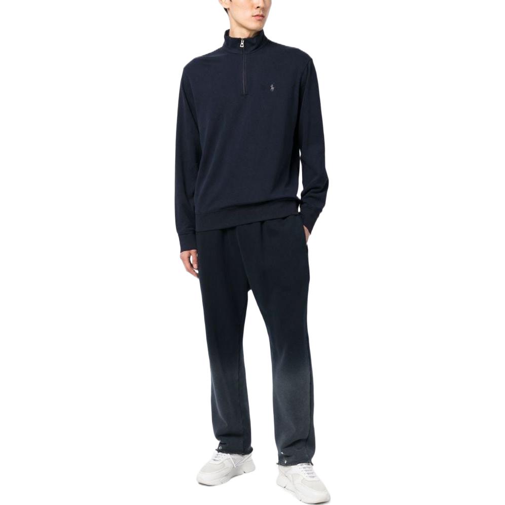Polo Ralph Lauren FW22 Solid Color Small Pony Embroidered Half-Zip Sweatshirt Men sweatshirt Navy-Blue 710812963-003