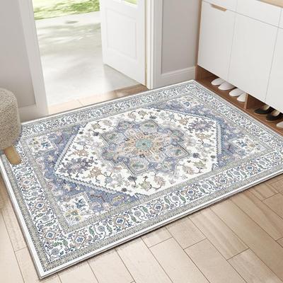 White Blue  Beige Flower Entrance Doormat  Elegant Carpet Decoration In The Living Room  Vintage Patterned Home Decor Carpet