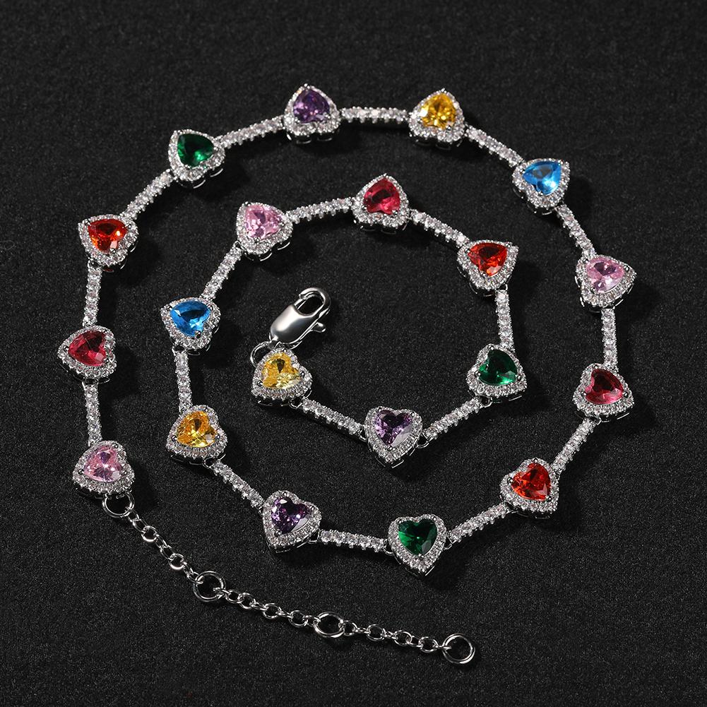 Luxury Heart-shaped Cz Chain With Candy Color Brass Lovely Colored Necklace For Wedding Parties And Gifts