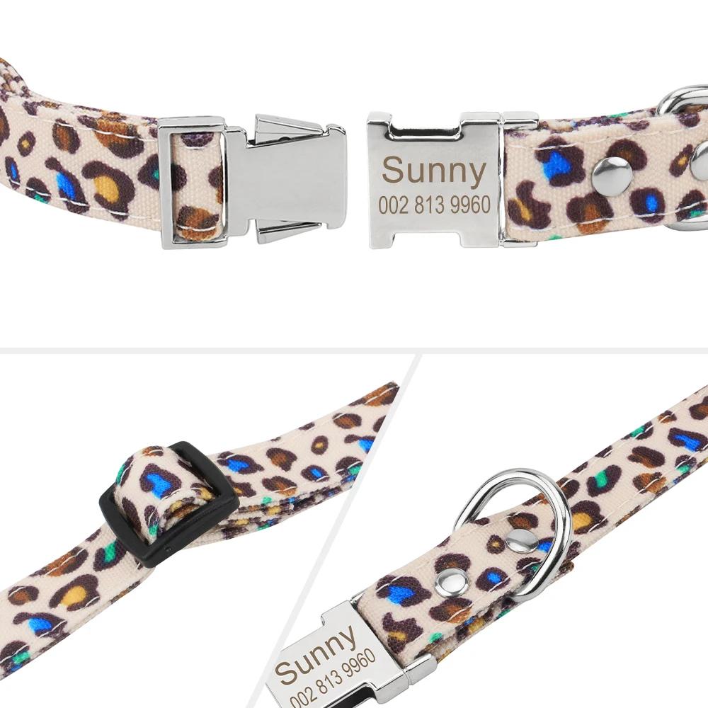 Custom Dog Collar and Leash Set,Personalized Leopard Pattern,Polyester Fabric Webbing with 120cm Leash, for Medium Large Dogs