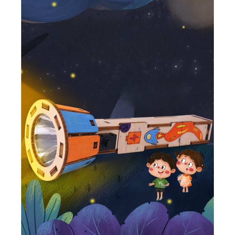 DIY Wooden Flashlight Kit Educational Physics Science Experiment Hand Assembled Electronics Project for Kids Creative Gift Toy