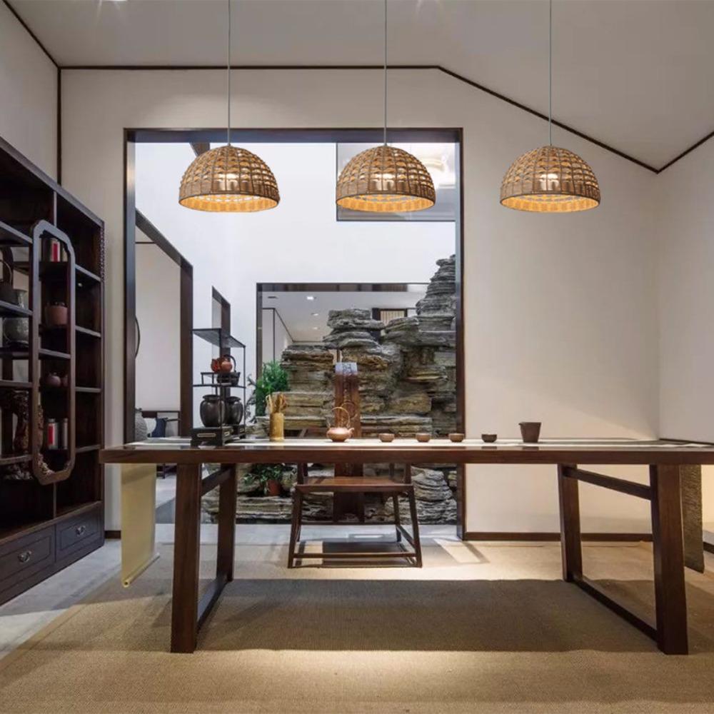 Rattan Chandelier Lampshade Natural Weaved Wicker Pendant Light for Home Restaurant Decor Rattan Hand-Woven Bamboo Lampshade