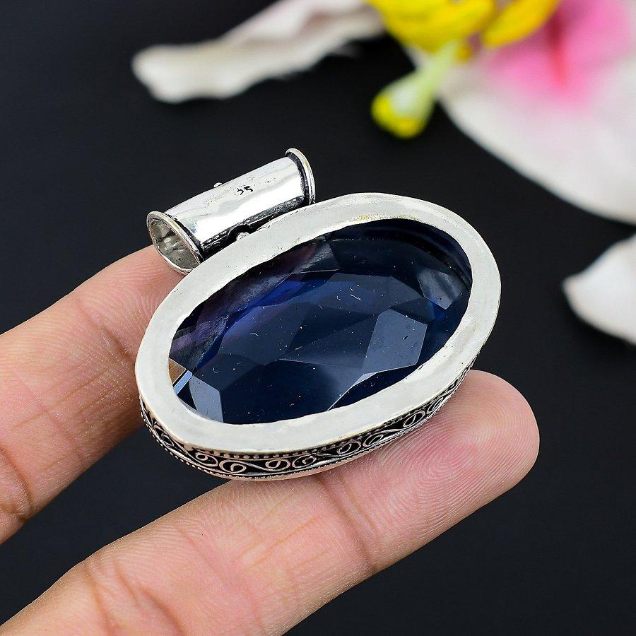 London Blue Topaz Gemstone 925 Sterling Silver Jewelry Pendant 2.56" KG-107