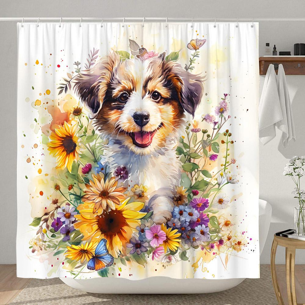 Farm Funny Animals Shower Curtain Highland Cow Cat Sunflower Floral Rustic Country Home Polyester Fabric Curtains Bathroom Decor