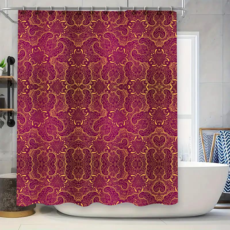 Luxury Bohemian Floral Printed Shower Curtain Waterproof Bathroom Decor W60H190(CM)-1 Pcs