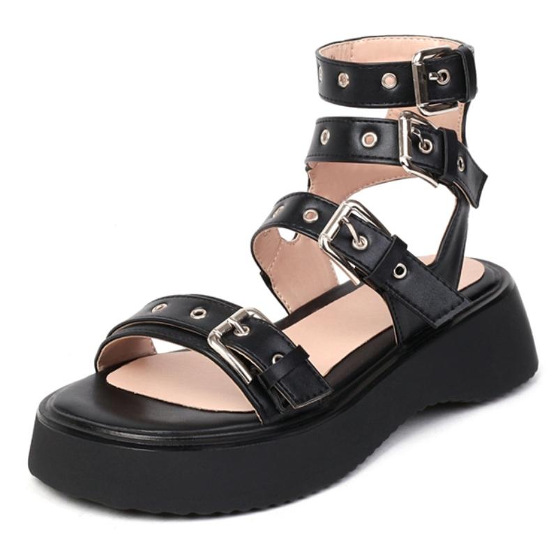 

Casual Platform Women s Sandals Summer Shoes 2025 Flats Heels Buckle Slippers Black White Party Dance Footwear Shoes Ladies 39 чёрный