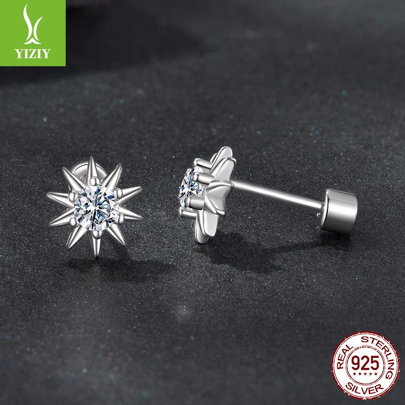 

Серьги-пусеты с муассанитом Shining Sun для женщин, модные и простые серьги из стерлингового серебра S925 с бриллиантами цвета D Моцарелла .