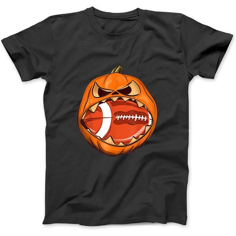 Funny Pumpkin Football Halloween Team Vintage Football T-Shirt Sweatshirt Hoodie Tanktop for Men Women Kids Black S