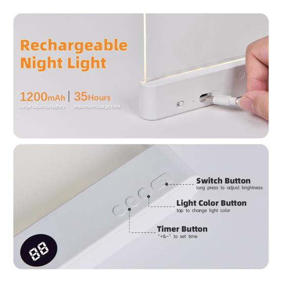 Průhledná lampička na čtení Stmívatelná 3 barvy Časovač Klipová lampička na knihu k posteli Dobíjecí Péče o oči Lampička na knihu Dárek pro čtenáře Děti Ženy Muži