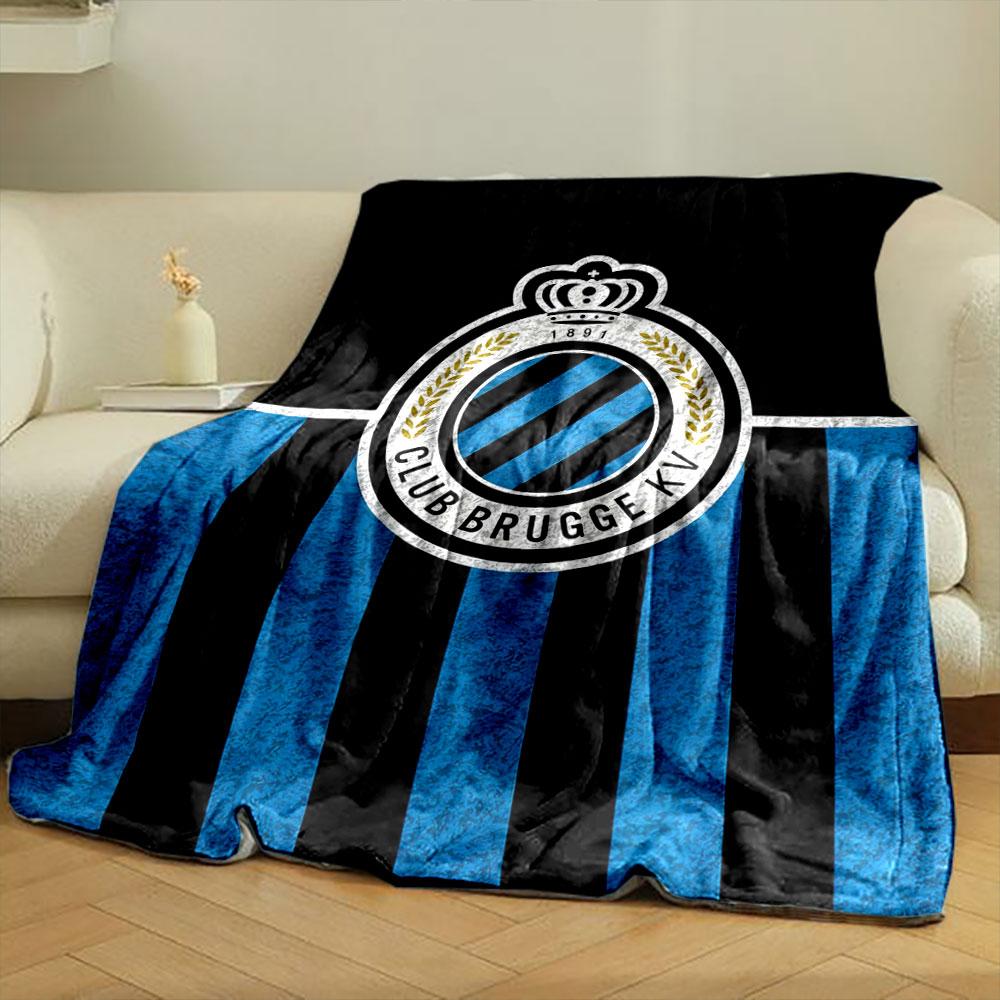 Vertical Blue and Black Stripes with a Circular Badge Featuring a Crown. for All Seasons Blanket Lunch Break Throw Gift
