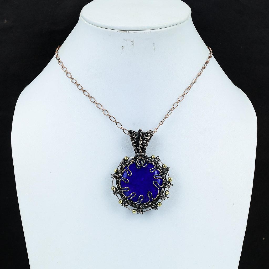 Blå Safir Laboratorie-skapt Edelsten Håndlaget Kobbertrådinnpakning Sølvsmykke Anheng For Kjærlighet