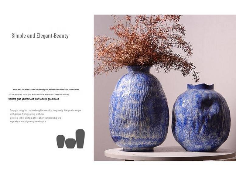 Nordic Minimalist Blue Ceramic Vase for Living Room Flower Arrangements