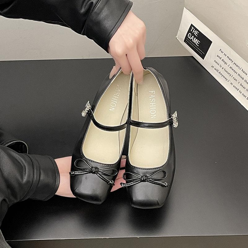 Bow niche single shoes spring and summer new soft leather Mary Jane shallow temperament women's flat shoes