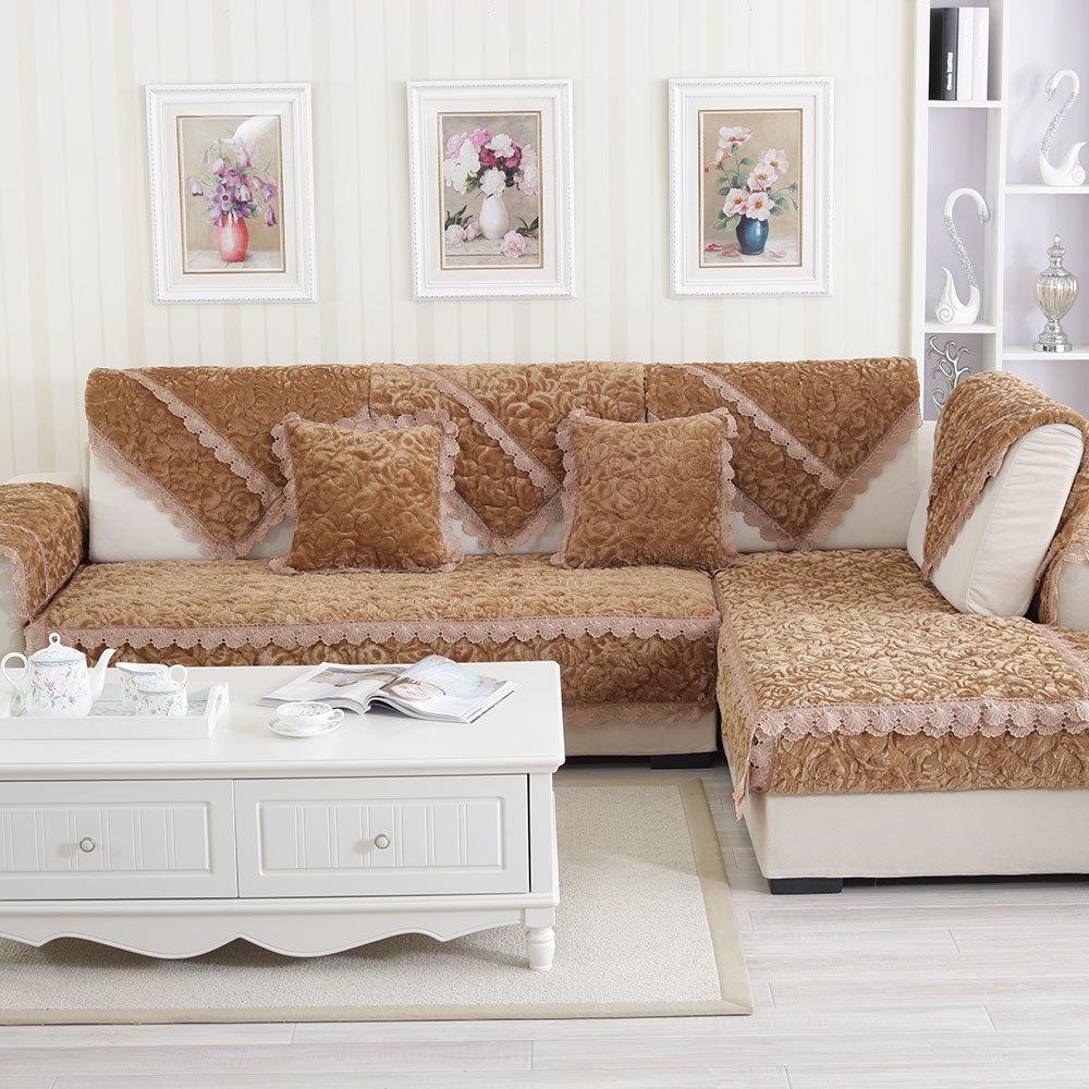 European High-End Thick Flannel Sofa Cushion Cushion Fashion Rose Non-Slip Sofa Cover Sofa Towel Covers