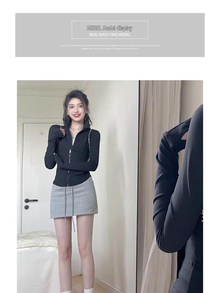 Douyin-Style Grey A-Line High-Waist Sporty Mini Skirt for Women - Summer 2025